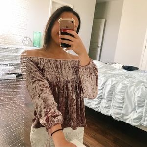 American Eagle Velvet Off-The-Shoulder Pink Top